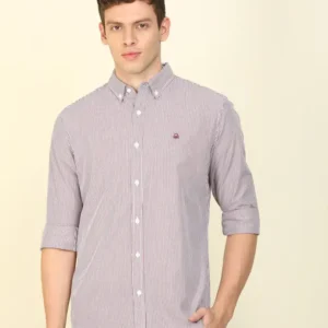 Men Slim Fit Striped Button Down Collar Casual Shirt