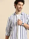 Men Slim Fit Striped Spread Collar Casual Shirt